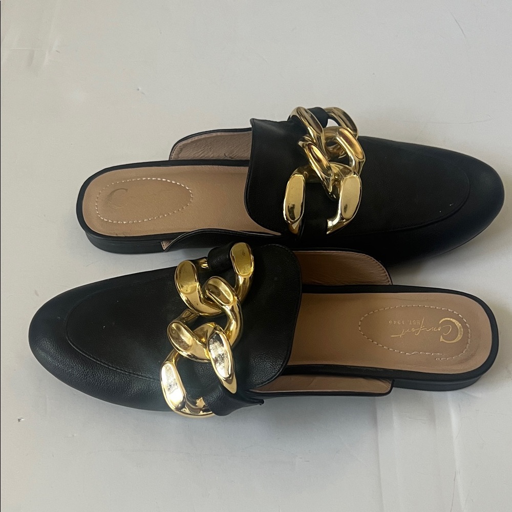 Black and Gold Women's Loafers - Picture 1 of 7